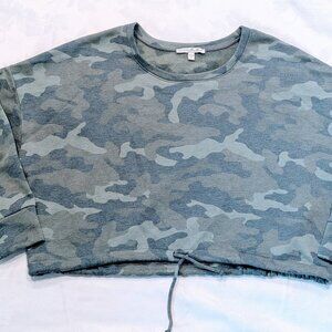 Women Express One Eleven Camo Cropped Sweatshirt Sz S Oversized Drawstring Hem